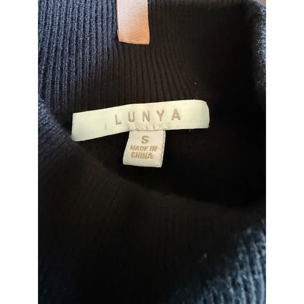 Lunya Waffle Knit Cotton Silk Blend Sweater - Black - Size Small